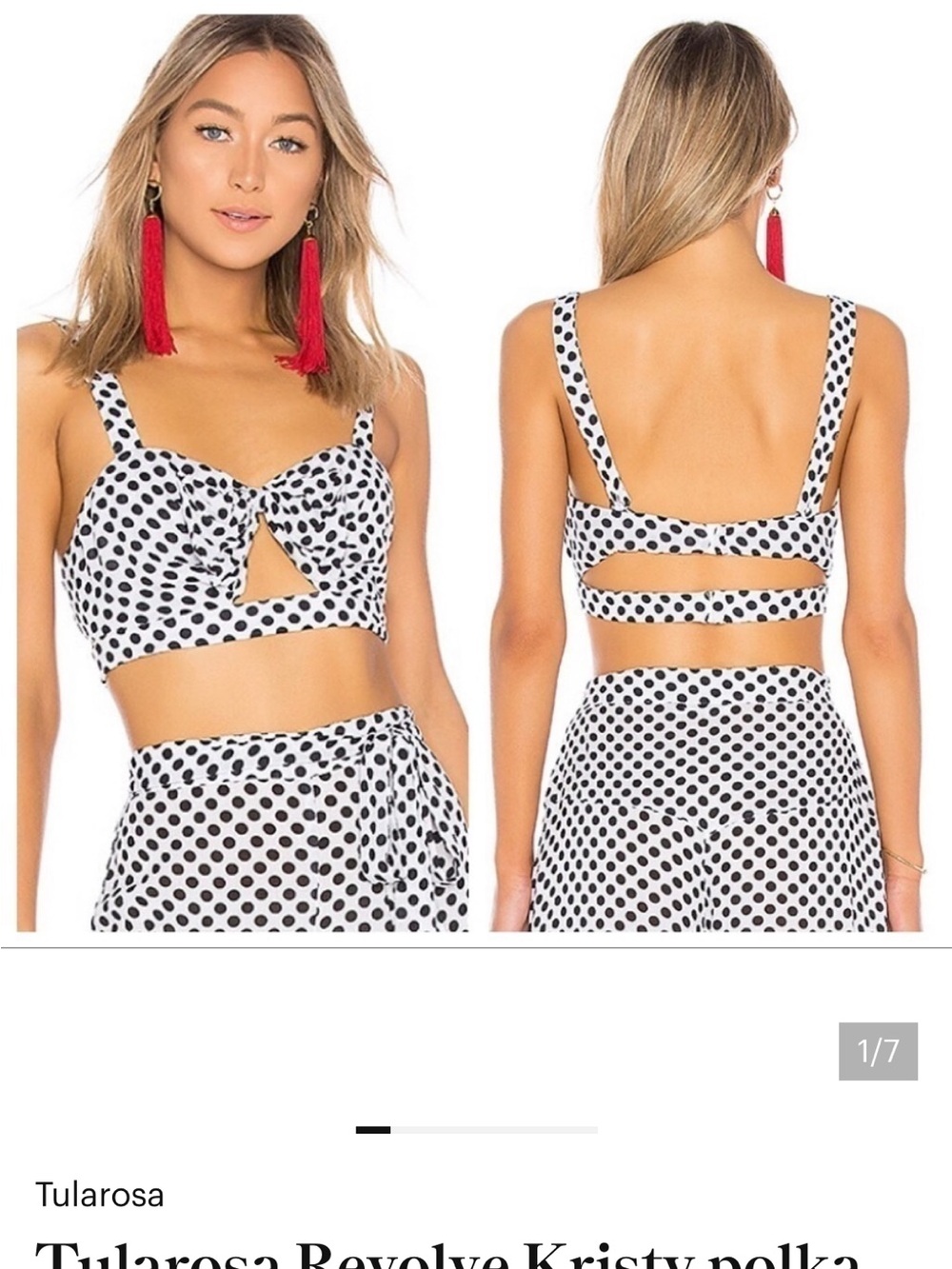 Tularosa Revolve full set white & Black Polka Dot Crop Top & Pants Set Size Xs